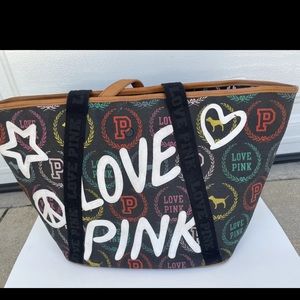 Victoria's Secret Love Pink Black Stars And Pink Tote Bag